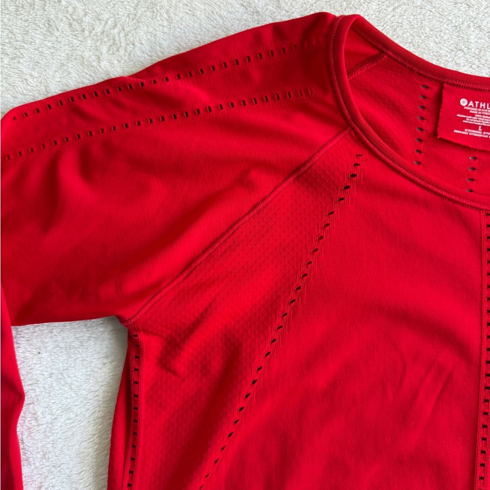 Athleta Red Athleisure Size L Long Sleeve Perforated Detail Lightweight Top - Picture 5 of 16